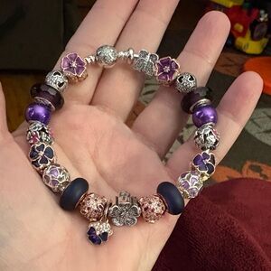 Elegant Purple and Silver Pandora Charm Bracelet